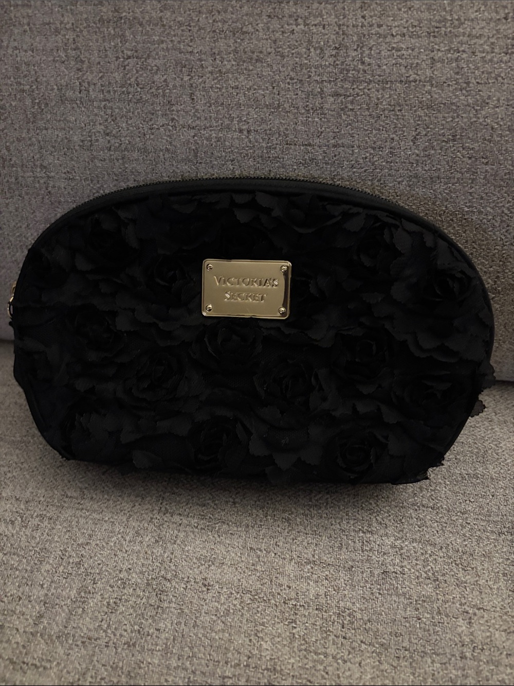 Victoria's Secret Black Rose Appliqué Cosmetic Pouch